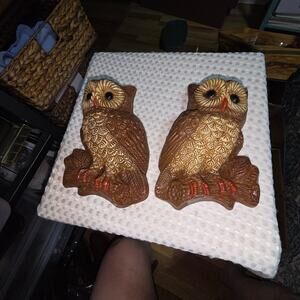 MCM VINTAGE SET OF 2 OWLS MOLDED FOAM WALL DECOR
